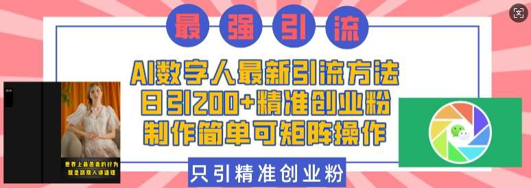 AI数字人最新引流方法，日引200+精准创业粉，制作简单可矩阵操作|无忧资源社