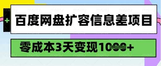百度网盘扩容信息差项目，零成本，3天变现1k，详细实操流程|无忧资源社