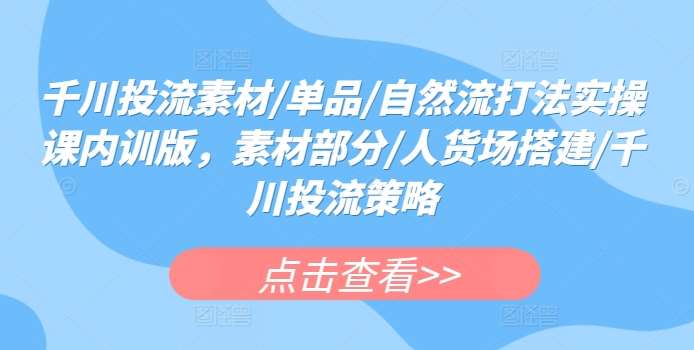 千川投流素材/单品/自然流打法实操课内训版，素材部分/人货场搭建/千川投流策略|无忧资源社