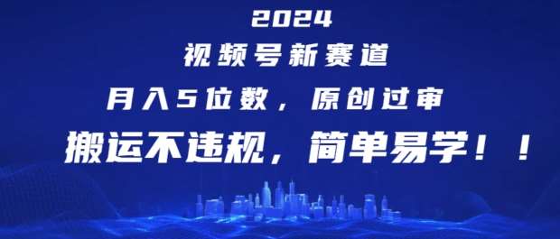 2024视频号新赛道，月入5位数+，原创过审，搬运不违规，简单易学【揭秘】|无忧资源社