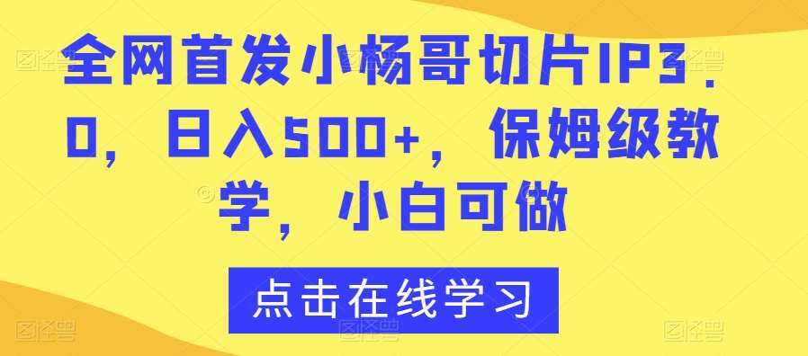 全网首发小杨哥切片IP3.0，日入500+，保姆级教学，小白可做【揭秘】|无忧资源社