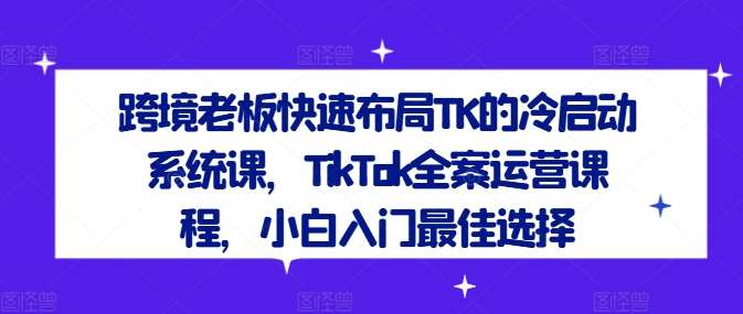 跨境老板快速布局TK的冷启动系统课，TikTok全案运营课程，小白入门最佳选择|无忧资源社