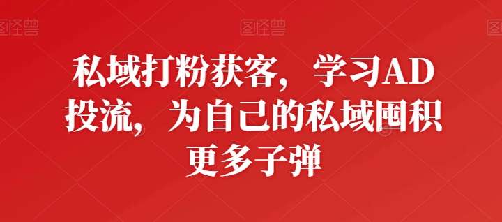 私域打粉获客，学习AD投流，为自己的私域囤积更多子弹|无忧资源社