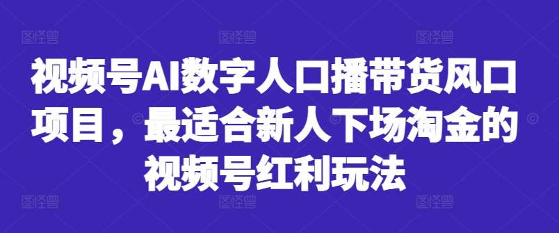 视频号AI数字人口播带货风口项目，最适合新人下场淘金的视频号红利玩法|无忧资源社