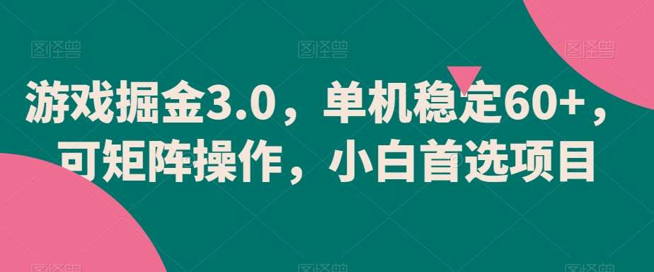 游戏掘金3.0，单机稳定60+，可矩阵操作，小白首选项目【揭秘】|无忧资源社