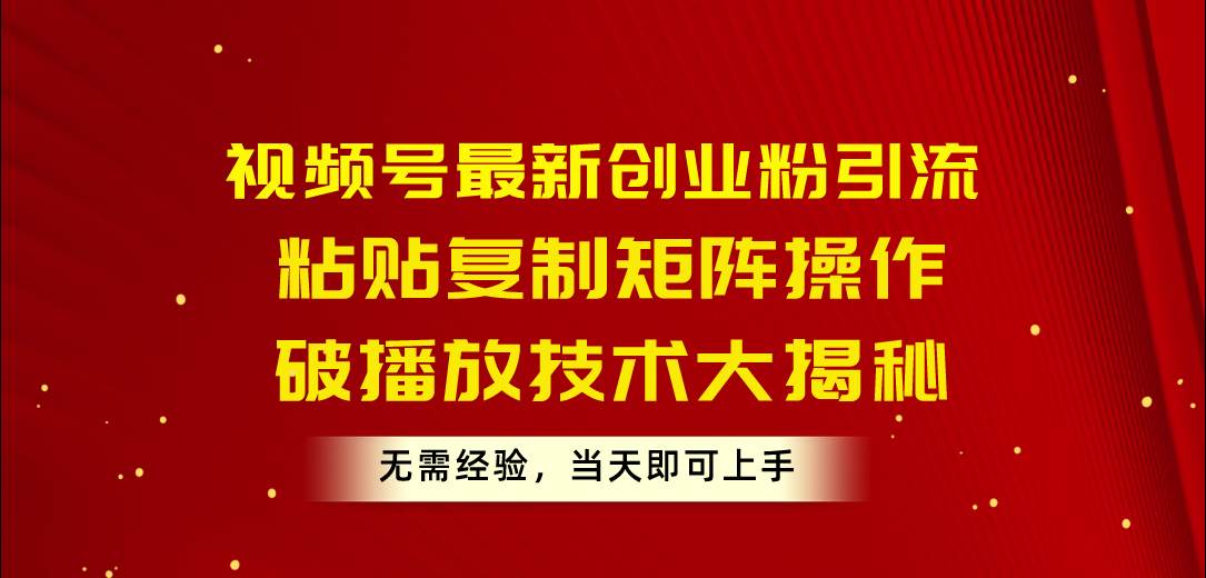 （10803期）视频号最新创业粉引流，粘贴复制矩阵操作，破播放技术大揭秘，无需经验…|无忧资源社