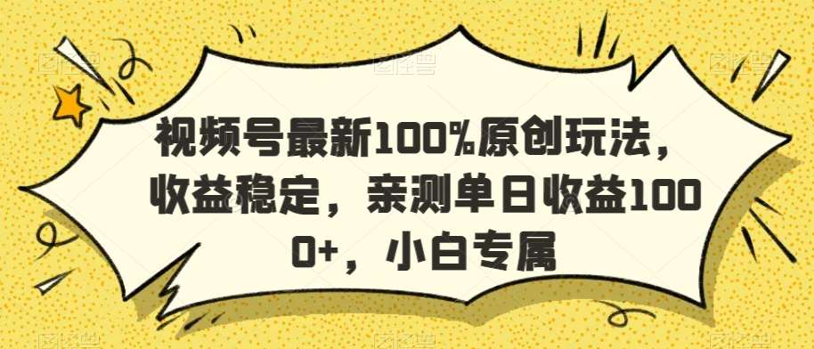 视频号最新100%原创玩法，收益稳定，亲测单日收益1000+，小白专属【揭秘】|无忧资源社