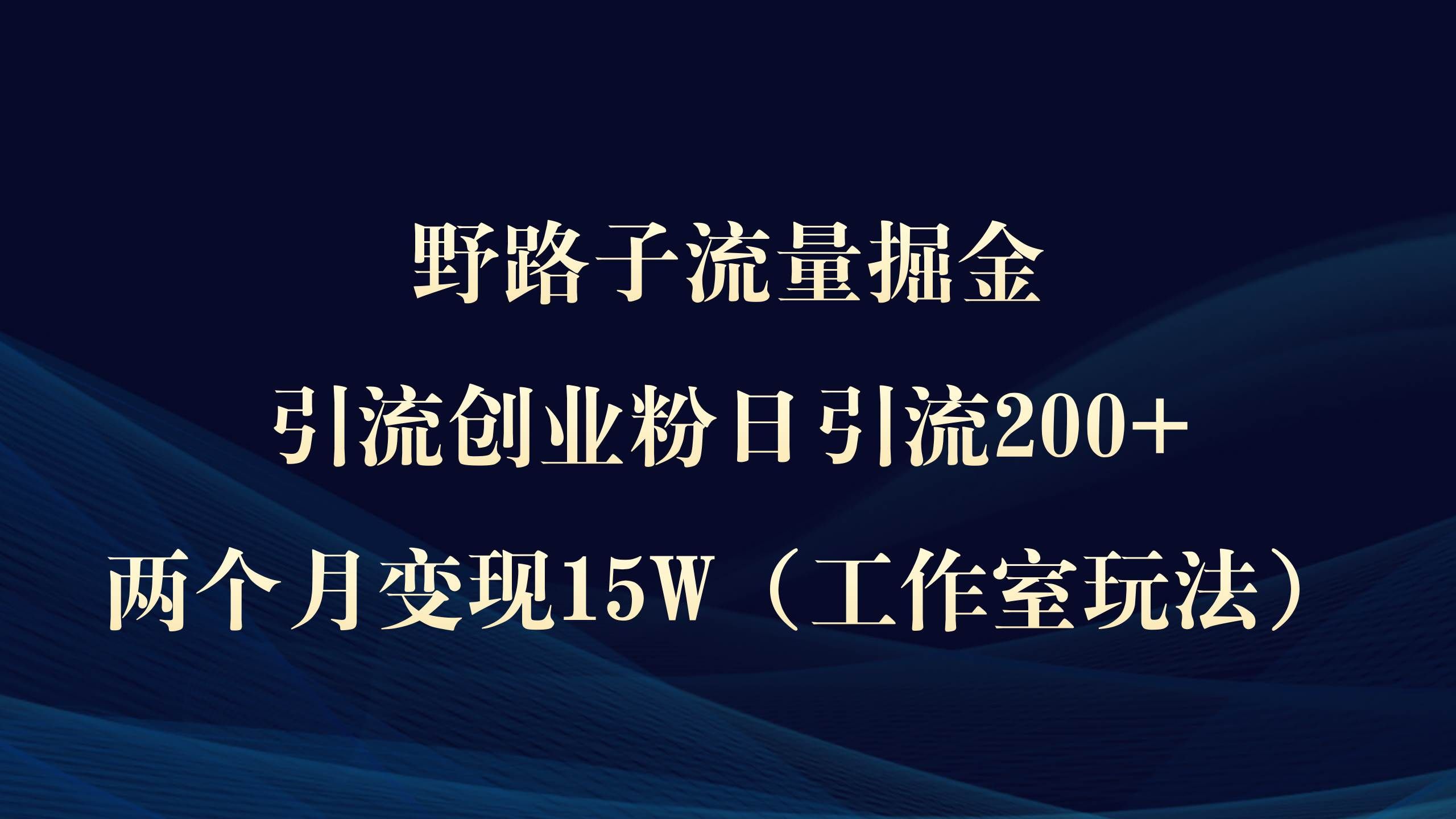 （9513期）野路子流量掘金，引流创业粉日引流200+，两个月变现15W（工作室玩法））|无忧资源社