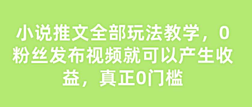 小说推文全部玩法教学，0粉丝发布视频就可以产生收益，真正0门槛|无忧资源社
