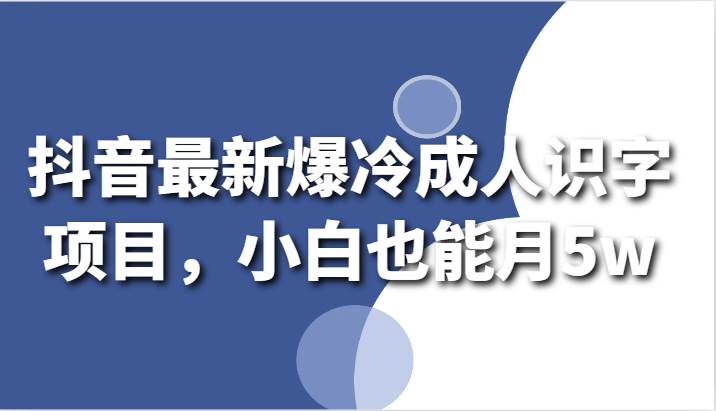 抖音最新爆冷成人识字项目，小白也能月5w|无忧资源社