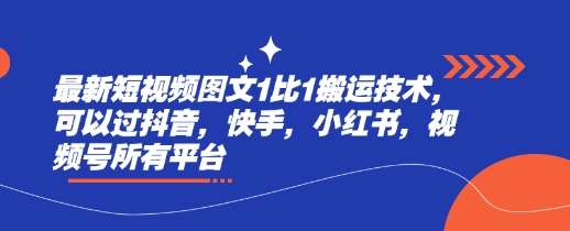 最新短视频图文1比1搬运技术，可以过抖音，快手，小红书，视频号所有平台|无忧资源社