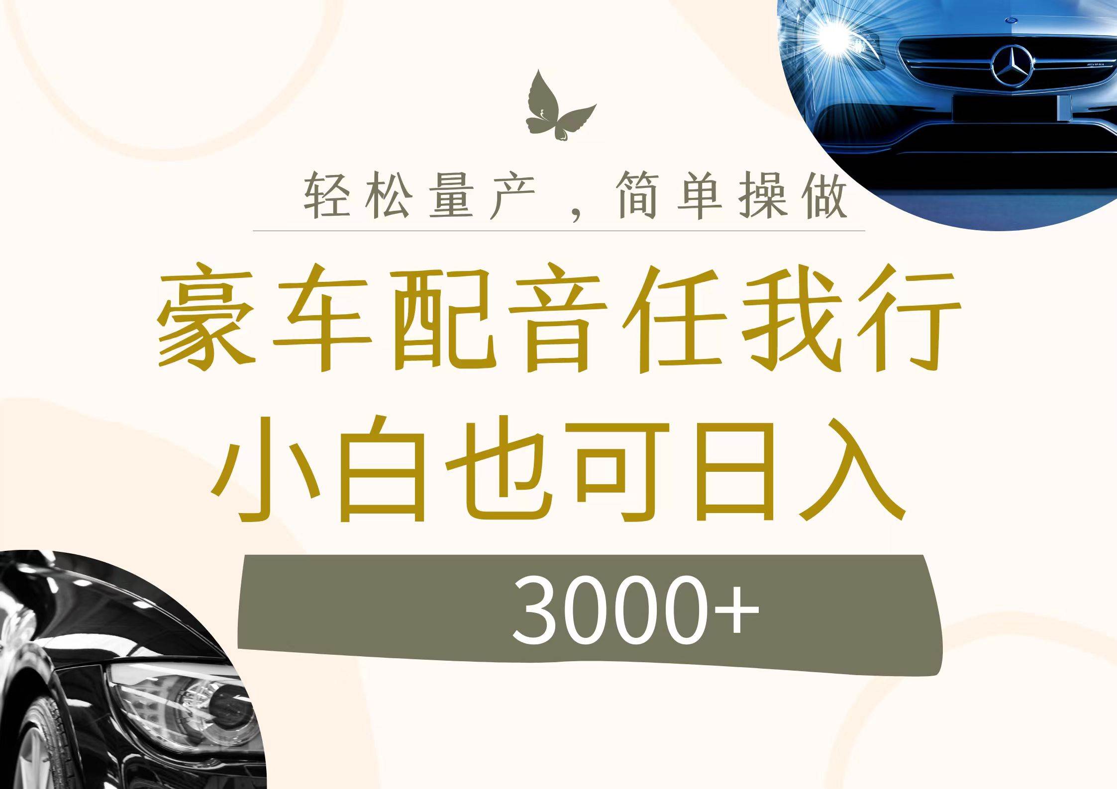 （12206期）不为人知的暴力小项目，豪车配音，日入3000+|无忧资源社