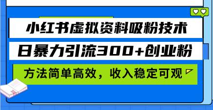 （13345期）小红书虚拟资料吸粉技术，日暴力引流300+创业粉，方法简单高效，收入稳…|无忧资源社