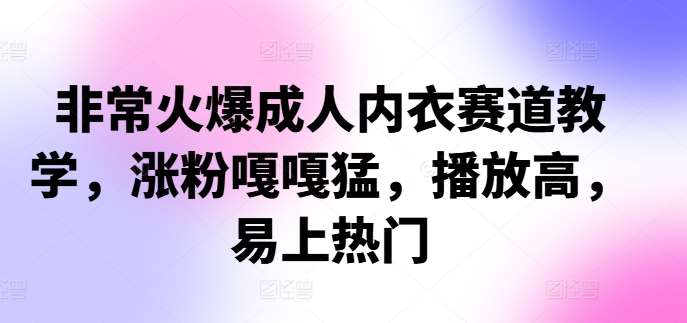 非常火爆成人内衣赛道教学，​涨粉嘎嘎猛，播放高，易上热门|无忧资源社