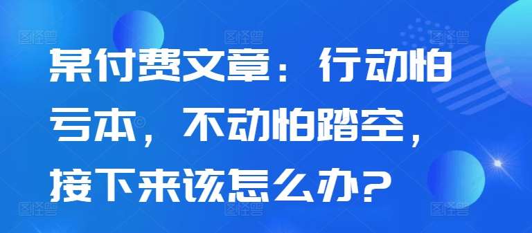 某付费文章：行动怕亏本，不动怕踏空，接下来该怎么办?|无忧资源社