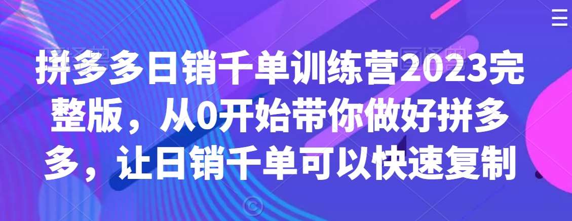 拼多多日销千单训练营2023完整版，从0开始带你做好拼多多，让日销千单可以快速复制|无忧资源社