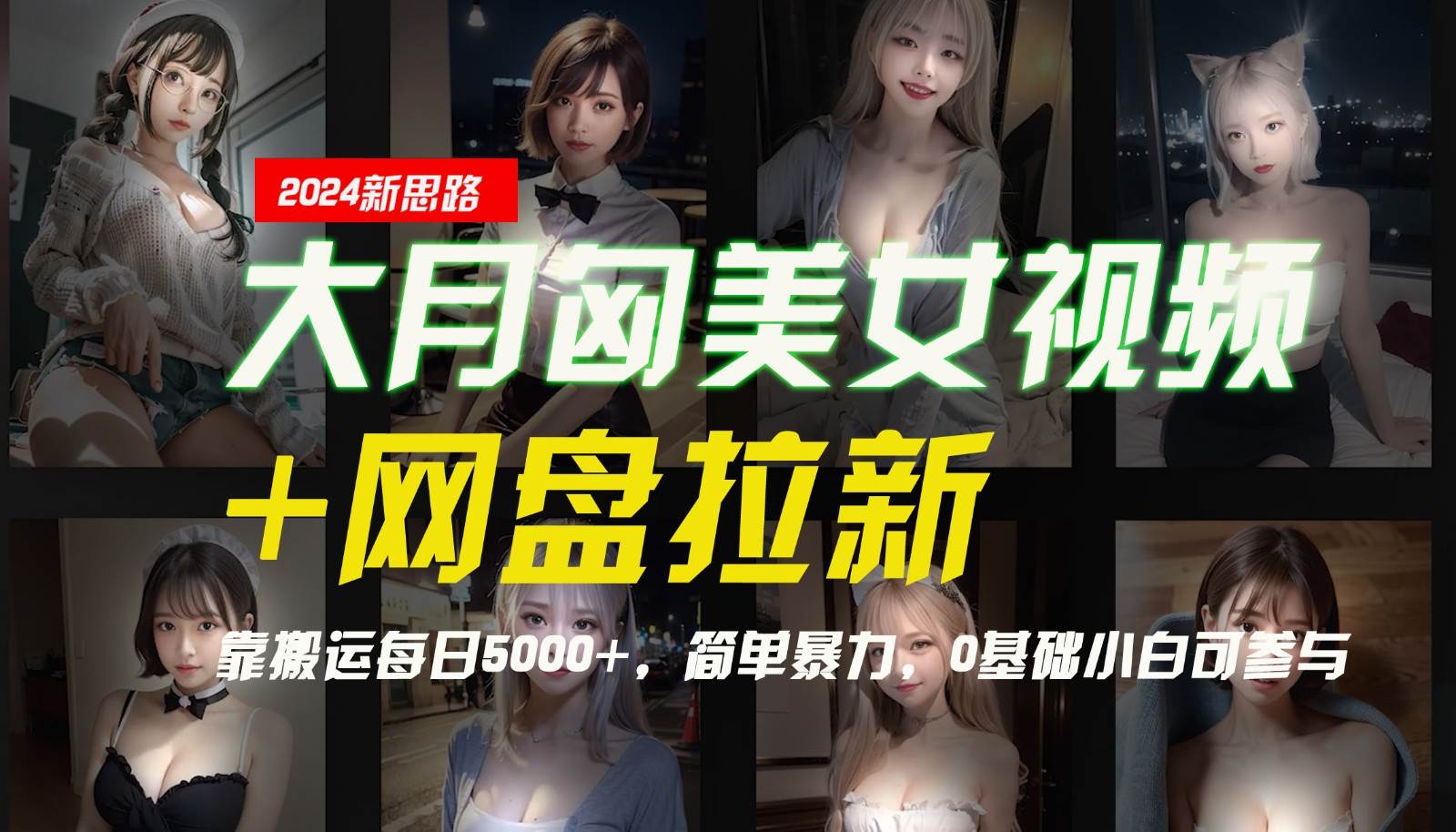 【新思路】大月匈美女视频+网盘拉新，靠搬运每日5000+，简单暴力，0基础小白可参与|无忧资源社