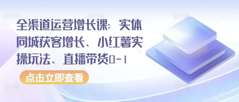 全渠道运营增长课：实体同城获客增长、小红薯实操玩法、直播带货0-1|无忧资源社