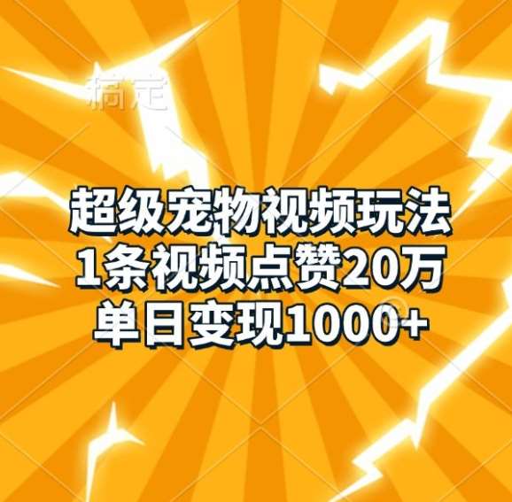 超级宠物视频玩法，1条视频点赞20万，单日变现1k|无忧资源社