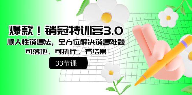 （8573期）爆款！销冠特训营3.0之顺人性销售法，全方位解决销售难题、可落地、可执…|无忧资源社
