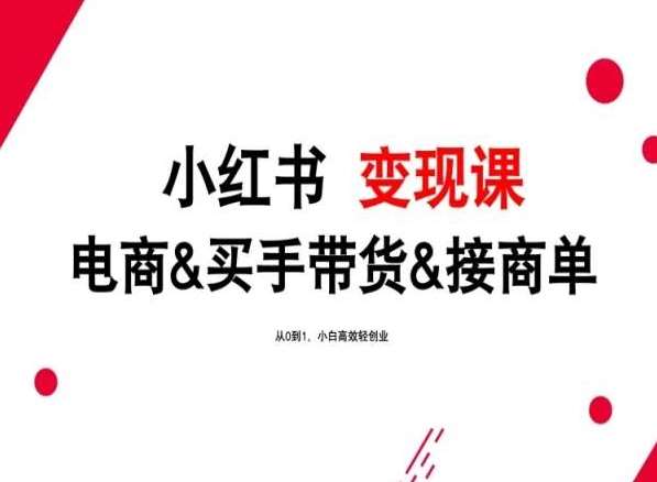 2024年最新小红书变现课，电商&买手带货&接商单，从0到1，小白高效轻创业|无忧资源社