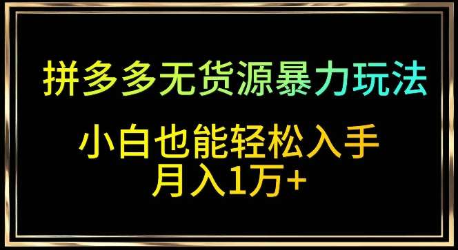 拼多多无货源暴力玩法，全程干货，小白也能轻松入手，月入1万+【揭秘】|无忧资源社