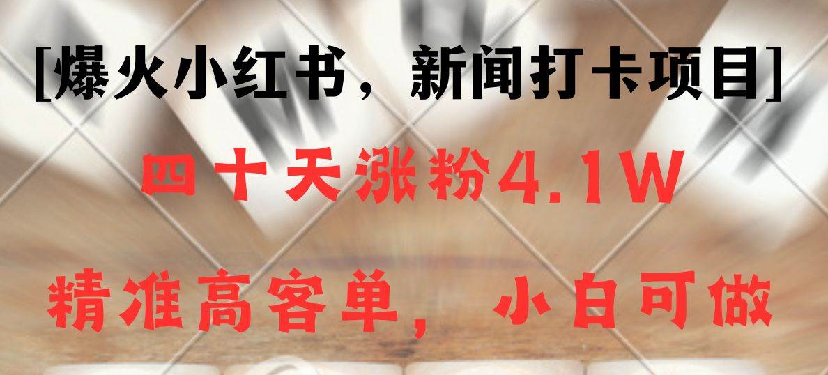 新闻打卡项目，小红书40天涨粉4.1w，高客单精准粉，变现能力超强|无忧资源社