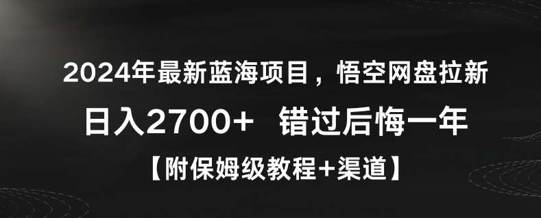 2024年最新蓝海项目，悟空网盘拉新，日入2700+错过后悔一年【附保姆级教程+渠道】【揭秘】|无忧资源社