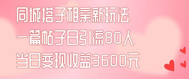 同城搭子相亲新玩法一篇帖子引流80人当日变现3600元(项目教程+实操教程)【揭秘】|无忧资源社