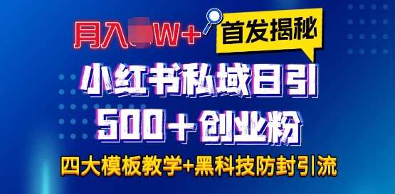 首发揭秘小红书私域日引500+创业粉四大模板，月入过W+全程干货!没有废话!保姆教程!|无忧资源社