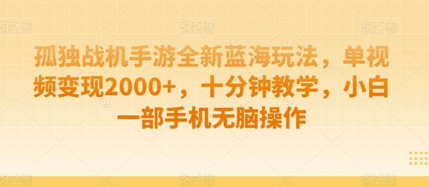 孤独战机手游全新蓝海玩法，单视频变现2000+，十分钟教学，小白一部手机无脑操作【揭秘】|无忧资源社