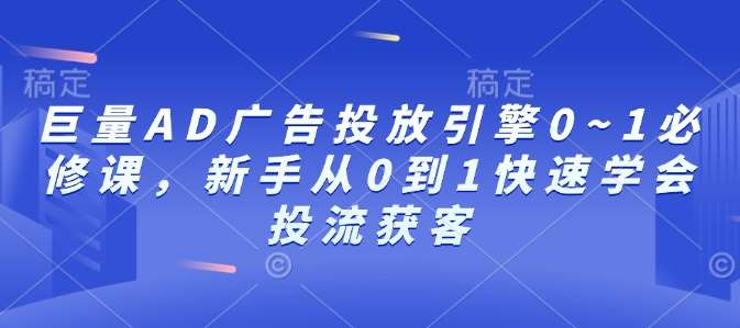 巨量AD广告投放引擎0~1必修课，新手从0到1快速学会投流获客|无忧资源社