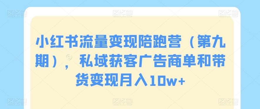 小红书流量变现陪跑营（第九期），私域获客广告商单和带货变现月入10w+|无忧资源社