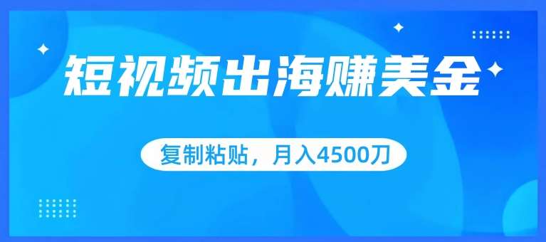 短视频出海赚美金，复制粘贴批量操作，小白轻松掌握，月入4500美刀【揭秘】|无忧资源社