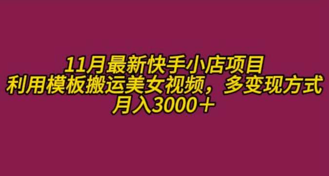 11月K总部落快手小店情趣男粉项目，利用模板搬运美女视频，多变现方式月入3000+|无忧资源社