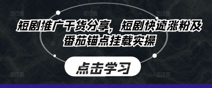 短剧推广干货分享，短剧快速涨粉及番茄锚点挂载实操|无忧资源社