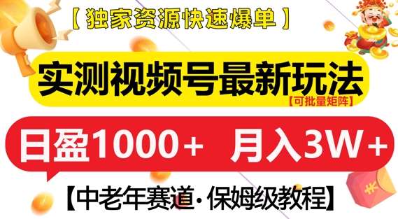 实测视频号最新玩法，中老年赛道，独家资源，月入过W+【揭秘】|无忧资源社