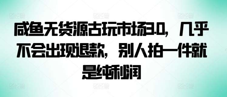 咸鱼无货源古玩市场3.0，几乎不会出现退款，别人拍一件就是纯利润【揭秘】|无忧资源社