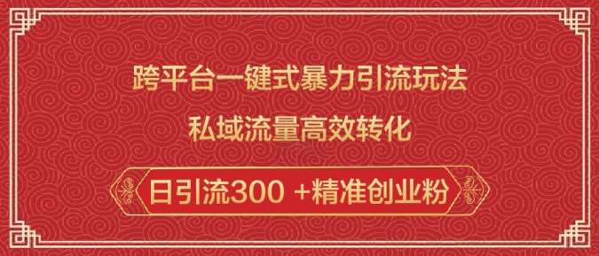 跨平台一键式暴力引流玩法，私域流量高效转化日引流300 +精准创业粉|无忧资源社