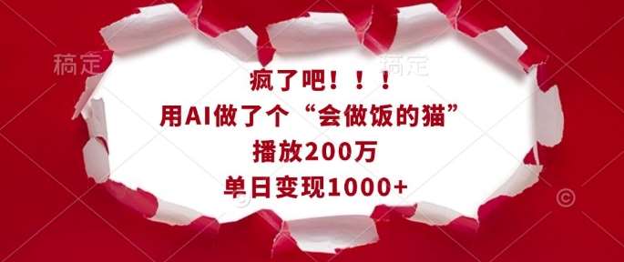 疯了吧！用AI做了个“会做饭的猫”，播放200万，单日变现1k|无忧资源社