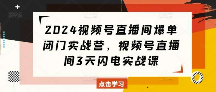 2024视频号直播间爆单闭门实战营，视频号直播间3天闪电实战课|无忧资源社