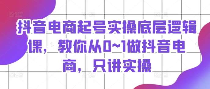 抖音电商起号实操底层逻辑课，教你从0~1做抖音电商，只讲实操|无忧资源社