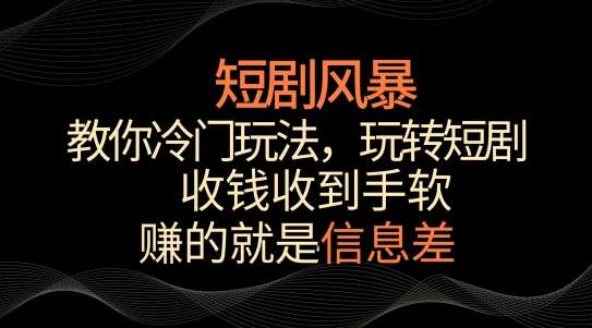 短剧风暴，教你冷门玩法，玩转短剧，收钱收到手软【揭秘】|无忧资源社