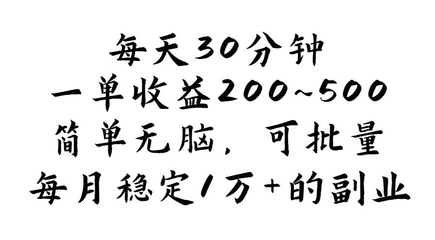 （11764期）每天30分钟，一单收益200~500，简单无脑，可批量放大，每月稳定1万+的…|无忧资源社