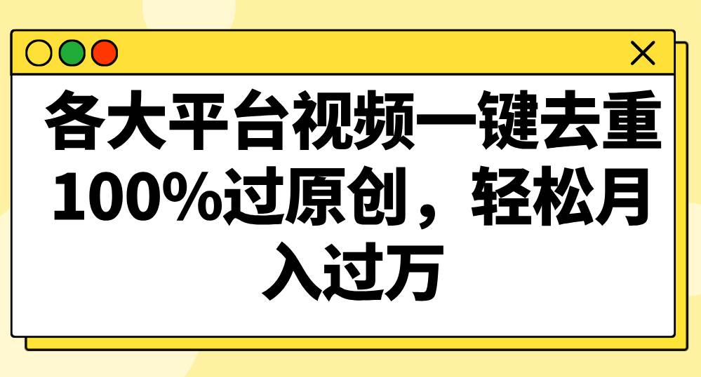 各大平台视频一键去重，100%过原创，轻松月入过万！|无忧资源社