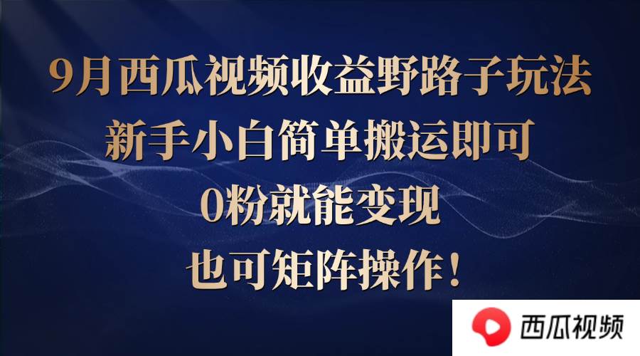 （12760期）西瓜视频收益野路子玩法，新手小白简单搬运即可，0粉就能变现，也可矩…|无忧资源社