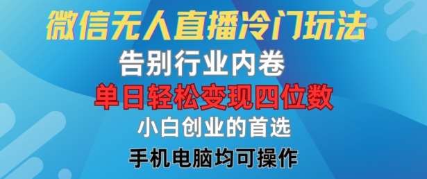 微信无人直播冷门玩法，告别行业内卷，单日轻松变现四位数，小白的创业首选【揭秘】|无忧资源社