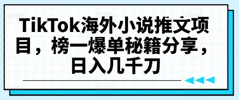 TikTok海外小说推文项目，榜一爆单秘籍分享，日入几千刀|无忧资源社