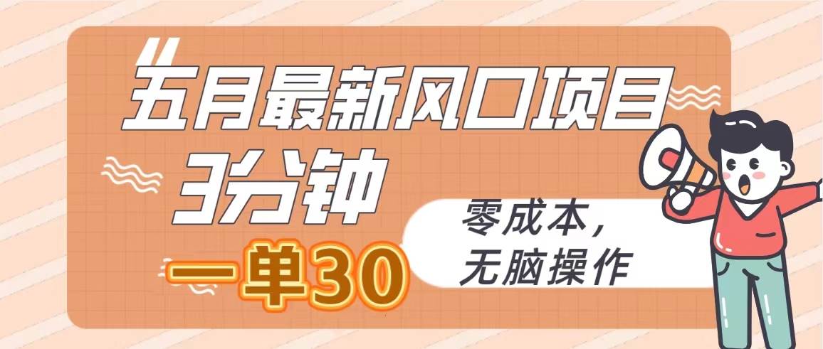 （10256期）五月最新风口项目，3分钟一单30，零成本，无脑操作|无忧资源社