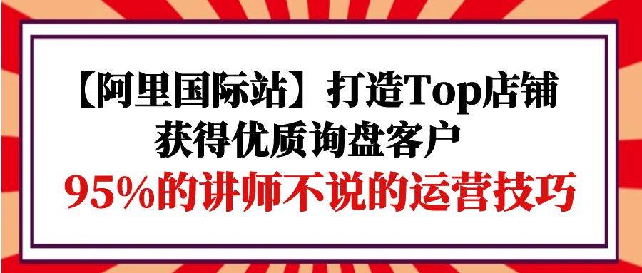 （9976期）【阿里国际站】打造Top店铺-获得优质询盘客户，95%的讲师不说的运营技巧|无忧资源社